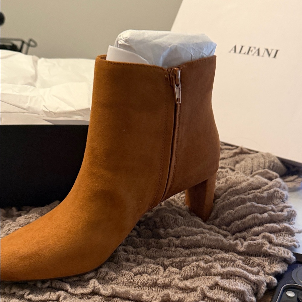 Alfani Chestnut Suede Ankle Boot with Side Zip